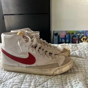 Nike White High-Tops with Red Swoosh